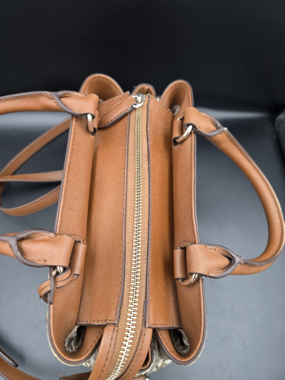 Dkny Beige and Tan Logo Satchel